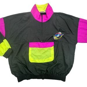 Slazenger Windbreaker Vintage 80's Style Color Block Kangaroo Pocket XL Nylon